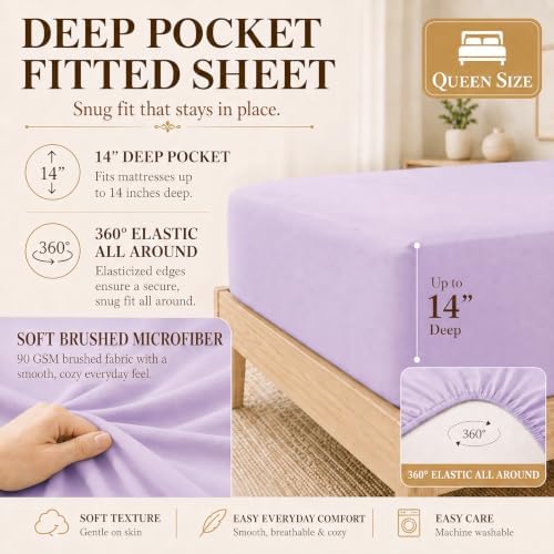CozyLux Queen Comforter Set Lavender - 7 Pieces Bed in a Bag