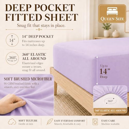 CozyLux Queen Comforter Set Lavender - 7 Pieces Bed in a Bag