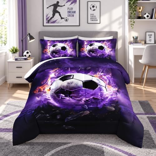 Soccer Bedding Comforter Sets King Size with 2 Pillowcases.