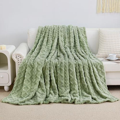 Aganear Fleece Throw Blanket for Bed Couch 90"x90" Sage Green