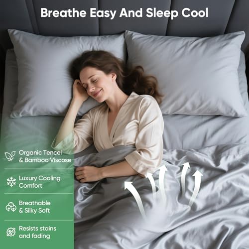 Luxury Organic Tencel & Viscose from Bamboo Cooling Sheet Set,Silky Soft Lyocell Sheets with Deep Pocket, Hypoallergenic & Breathable Bedding with Pillowcases (Charcoal, California King)