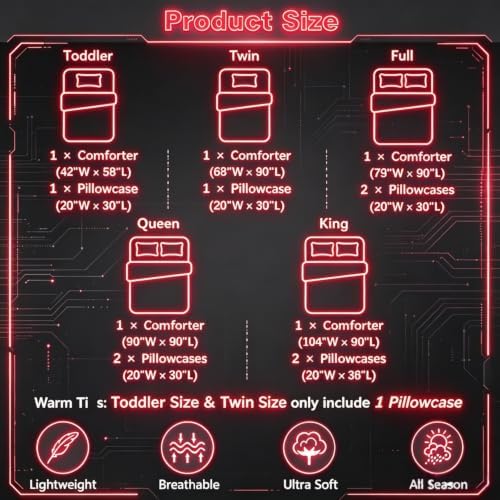 Erosebridal Black and Red Comforter Set Queen Neon Geometric Checkered Bedding Set Gamer Room Decor for Boys,Abstract Grids Quilt Comforter for Kids Teen Men Plaid Check Bed Set 3 Pcs