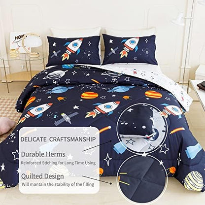 RYNGHIPY Full Space Rocket Bedding Set for Boys Girls 3 Pieces