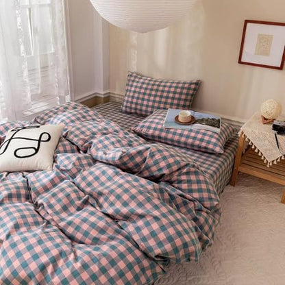 mixinni Plaid Comforter Set Twin XL - 3 Piece Soft Geometric Checkered Comforter with 2 Pillow Shams, Modern Gingham Pattern Bedding Set for All Season, Breathable & Soft Cozy (Pink, Purple, Blue)