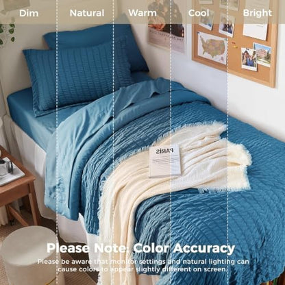 HYMOKEGE Teal Twin XL Comforter Set Seersucker 5 Pieces, All Season Luxury Bed in a Bag for Bedroom, Bedding Set with Comforter, Sheets, Pillowcase & Sham