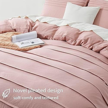 Oli Anderson 3PCS Pleated Duvet Cover Set, Misty Rose, King
