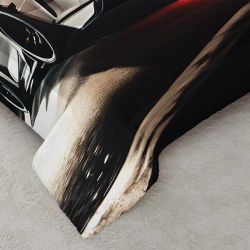Nttopship Sports Car Comforter Set Twin Size,100% Soft Ultra-fine Fiber Four Season White Racing Car Comforter Set with 1 Comforter and 2 Pillow Case