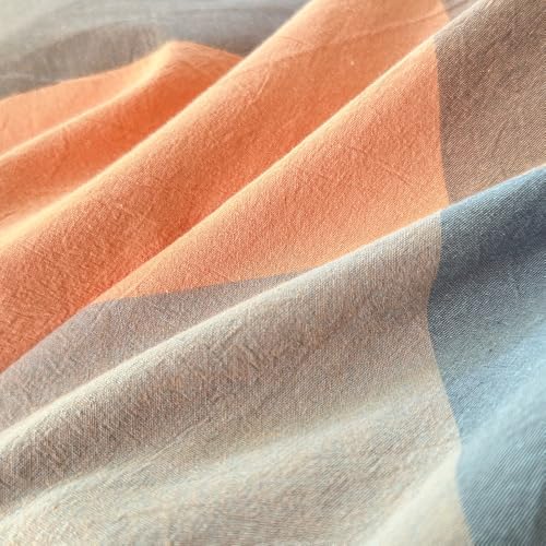 FACE TWO FACE Bedding Duvet Cover Set100% Washed Cotton Duvet Cover Linen Like Textured Breathable Durable Soft Comfy (King, Cookie Powder Grid)