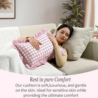 CPC Block Print Magenta Pink Ruffle Cotton Lumbar Pillow Cover 12x20 inch