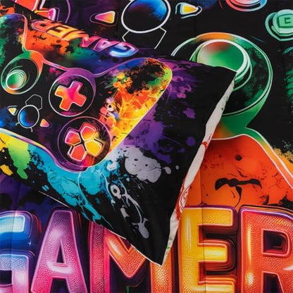 NTBED Game Console Comforter Set for Boys Girls Kids Tie Dye Gaming Lightweight Microfiber Gamer Bedding Sets (Multi, Full)