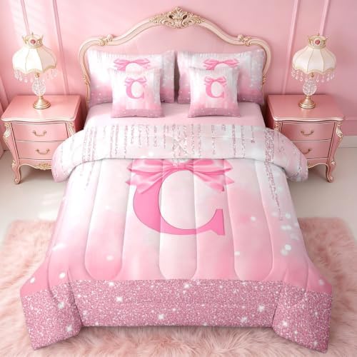 Feelyou Kids Pink Bowknot Bed in A Bag Twin Size for Boys Girls
