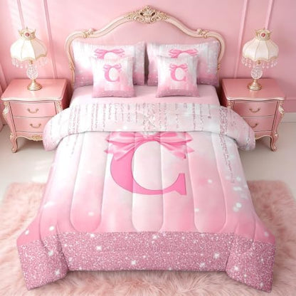 Feelyou Kids Pink Bowknot Bed in A Bag Full Size for Boys Girls