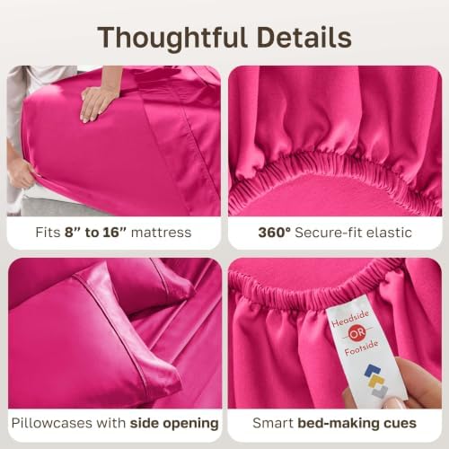 California Design Den Soft 100% Cotton Sateen Cal King Sheets Set, Hot Pink