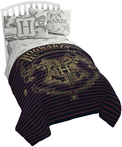 Jay Franco Harry Potter Spellbound 4 Piece Twin Bed Set - Includes Reversible Comforter & Sheet Set - Bedding Features Hogwarts Logo - Super Soft Polyester - (Official Harry Potter Product)