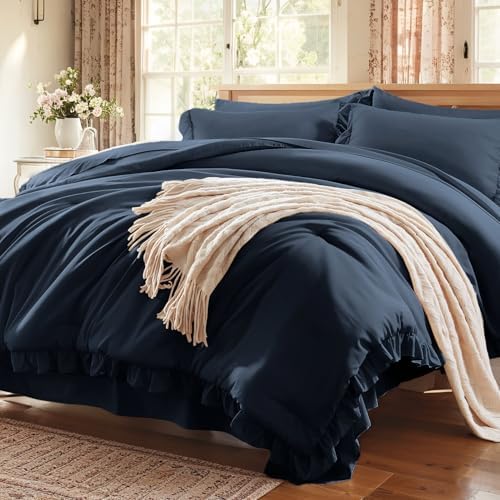 Anluoer Full Size Comforter Sets 7 Piece,Ruffle Bed in a Bag Bedding Sets
