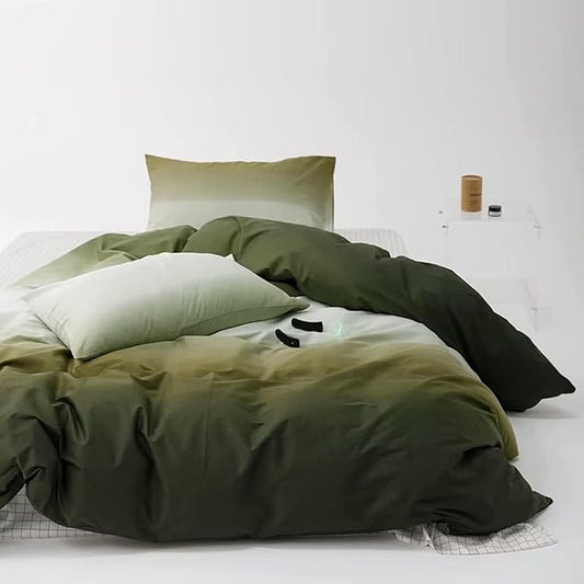 Houseri Gradient Full Comforter Set White and Olive Green Bedding Sets Full Size for Teen Boys Girls Aesthetic Cream and Army Green Bed Sets Soft Comfy Dark Green Artistic Ombre Dorm Quilts Full