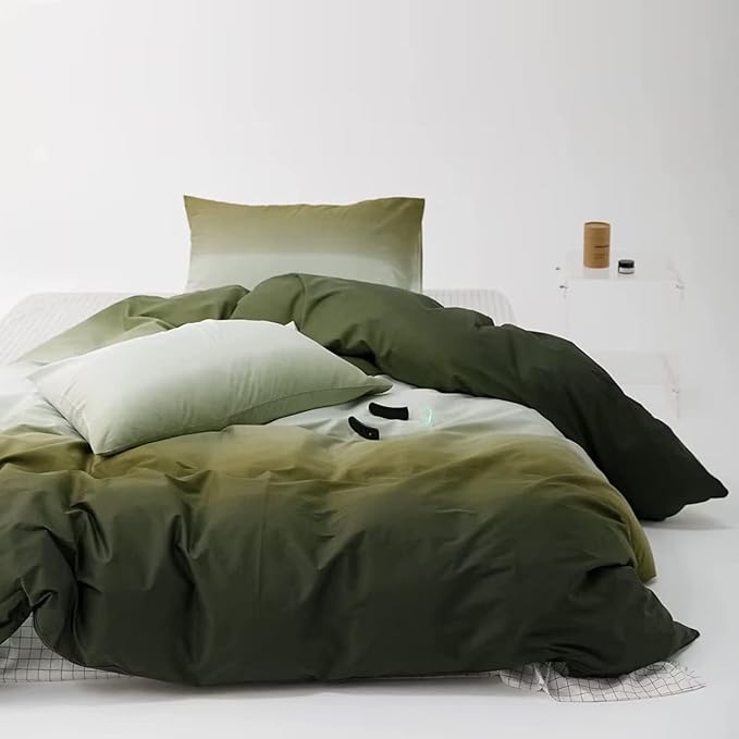 Houseri Gradient Green White Comforter Set Queen Olive Green Bedding Comforter Queen Size Teen Boys Girls Army Green Queen Size Comforter Sets Women Aesthetic Light Dark Green Bedding Comforters Queen