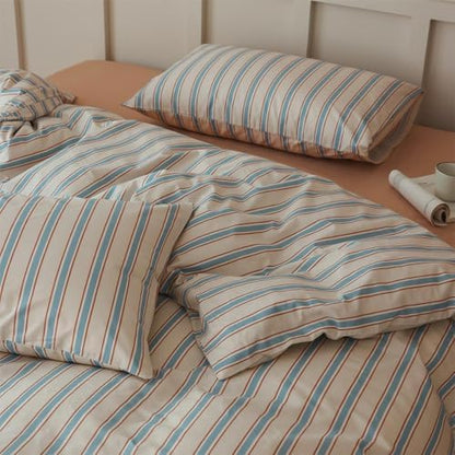 LifeTB Full Comforter Set Blue Brown Striped Comforter Set, 3 Pieces Retro Stripes Pattern Printed Comforter with 2 Pillowcases, Lightweight Fluffy Soft Breathable Striped Bedding Set for All Seasons