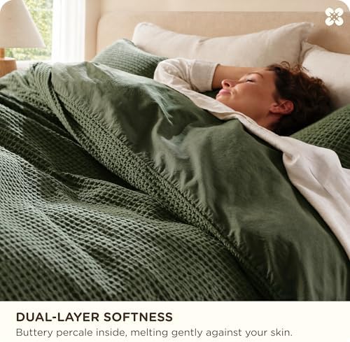 Bedsure PureWoven 100% Cotton Waffle Weave Duvet Cover Set, 3 Pieces, Full