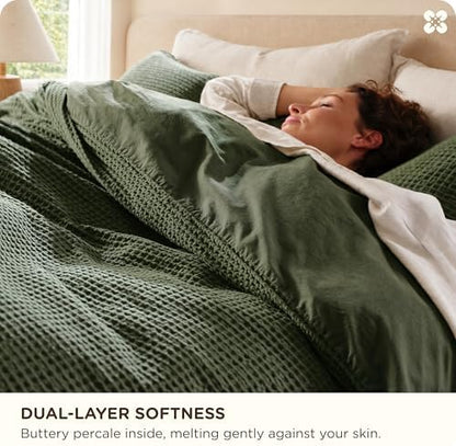 Bedsure PureWoven 100% Cotton Waffle Weave Duvet Cover Set, 3 Pieces, Full