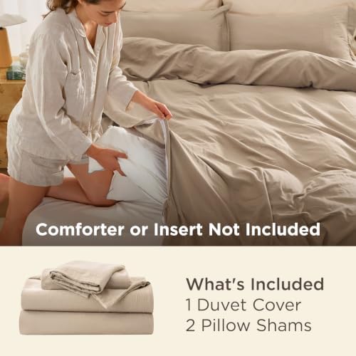 Bedsure Prewashed Cal King Duvet Cover, Cotton-Like Set, Light Brown