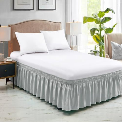 FreshCulture King Bed Skirt, Dust Ruffle for King Size Bed, Easy Fit with 15-Inch Tailored Drop, Elastic Wrap Around Bed Skirt King Size, Hotel Quality Bed Skirts for Adjustable Bed (Light Grey)