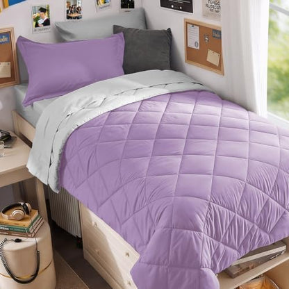 MUXHOMO 5 Pieces Twin XL Comforter Set, Reversible Bed in a Bag Twin XL Size, All Season Bedding Set with Comforter, Flat Sheet, Fitted Sheet, Pillowcases & Shams, Greyish Purple & Light Grey