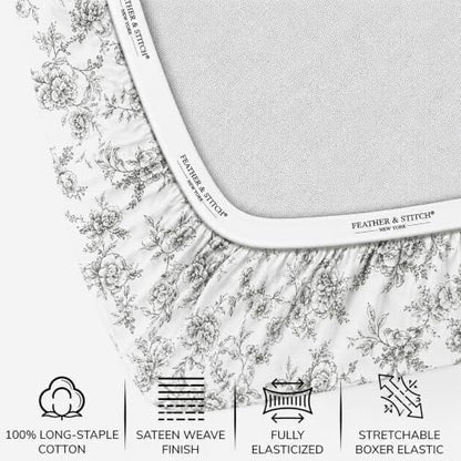 Feather & Stitch 100% Cotton Sateen 500 TC King Size Bed Sheet Set