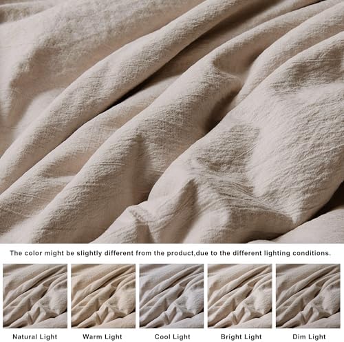 WDCOZY Dark Beige Queen Size Jacquard Duvet Cover Set with Zipper Closure, Modern Washed Soft Striped Bedding, Textured Seersucker Like Cotton Linen, 1 Duvet Cover and 2 Pillow Shams, No Comforter