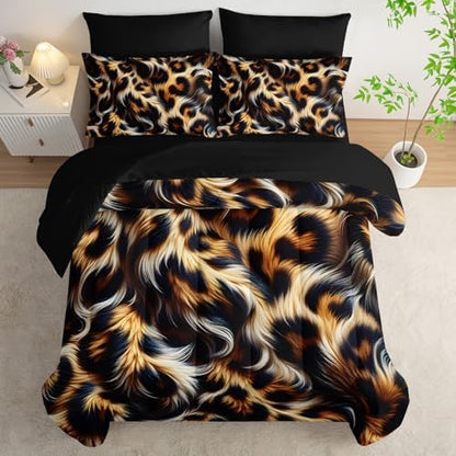 7 Piece Leopard/Cheetah Zebra Print Twin Size Comforter and Sheets Set，Leopard Print Bedding Set Twin，(1 Comforter, 1 Flat Sheet, 1 Fitted Sheet, 2 Pillowcase and 2 Pillow Sham)