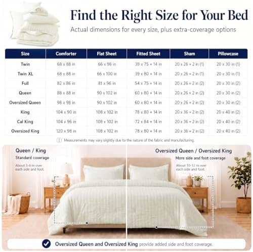 CozyLux Oversized King Comforter Set 120x98 in, 7-Piece Ivory Seersucker