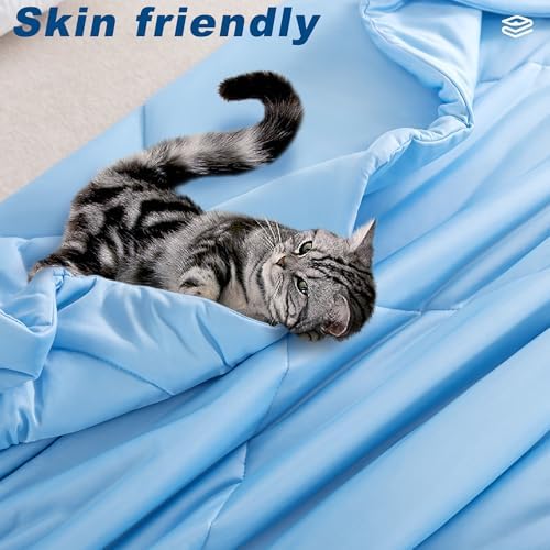 Cooling Comforter Twin Size, Double-Sided Cold Tech Fabric Quilted Bed Comforters Cooling Blanket for Hot Sleepers, Breathable Lightweight Summer Bedding, All-Season Ice Blanket, Blue
