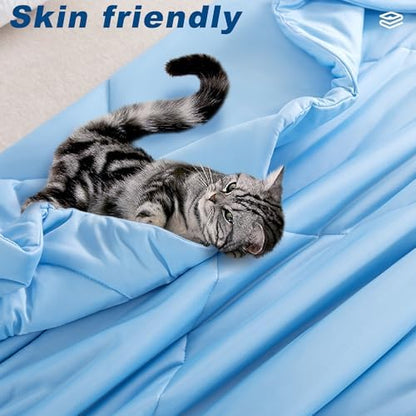 Cooling Comforter Twin Size, Double-Sided Cold Tech Fabric Quilted Bed Comforters Cooling Blanket for Hot Sleepers, Breathable Lightweight Summer Bedding, All-Season Ice Blanket, Blue