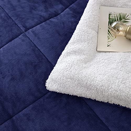 Sherpa Comforter Set Full Queen Size, Navy Blue Bedding Set with Shams
