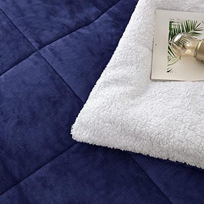 Sherpa Comforter Set Full Queen Size, Navy Blue Bedding Set with Shams