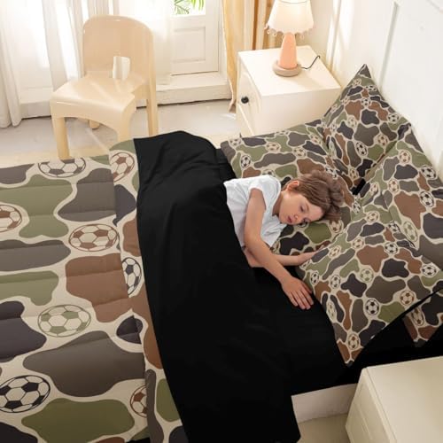 Erosebridal Soccer 7 Piece Bedding Set Full Camo Comforter Set with Sheets Camouflage Print Sports Theme Football Bed in a Bag Soccer Ball Brown Green Camo for Kids Boys Teens