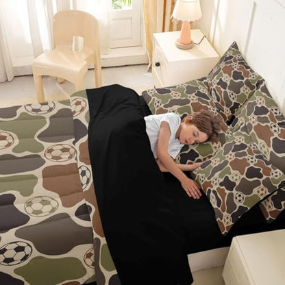 Erosebridal Soccer 7 Piece Bedding Set Full Camo Comforter Set with Sheets Camouflage Print Sports Theme Football Bed in a Bag Soccer Ball Brown Green Camo for Kids Boys Teens