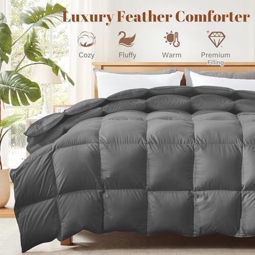 Feather and Down Fiber Comforter Insert Oversized Queen , 100% Cotton Cover