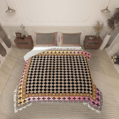 jejeloiu Geometric Checkerboard Comforter Set Bedding Set Full Size 3 Pcs
