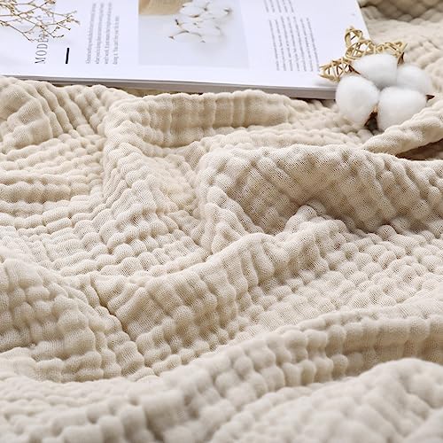 Yoofoss Muslin Blanket 100% Organic Cotton Large Twin Size 60" x 80" for Bed Couch Summer Gauze Blanket for Adults Lightweight and Breathable Apricot White