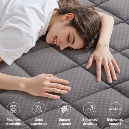 OLANLY Twin Quilted Fitted Mattress Pad, Down Alternative Fill, Dark Grey