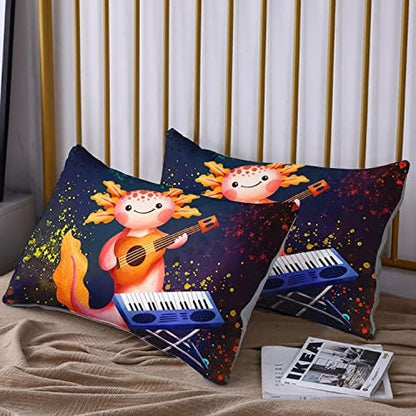 HOSIMA Kids Bedding Set for Bedroom Decor-Under Colorful Background Cute Cartoon Axolotl Comforter with 2 Pillowcases.