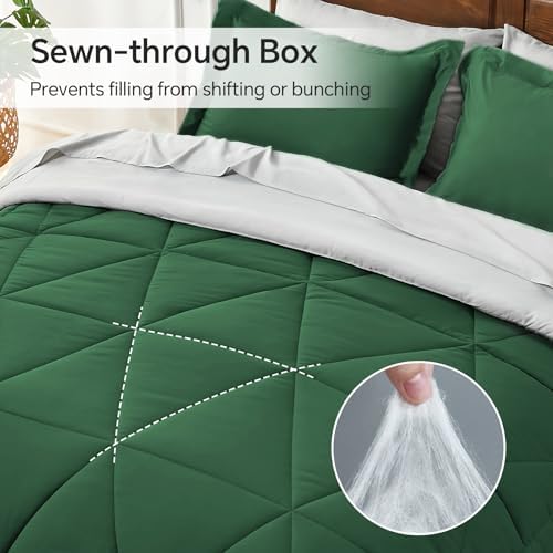 BEDELITE Full Comforter Set 7 Pieces, Reversible Dark Green Bed in A Bag