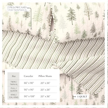 Great Bay Home Lodge Quilt Set - 3-Piece Full/Queen Size Rustic Bedding Set - Lightweight, All-Season, Reversible Bedspread (Lodge Trees)