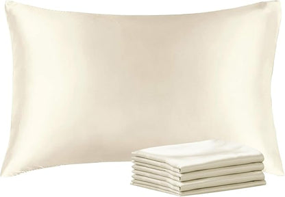 BEDELITE Satin Pillowcase with Zipper 4 Pack, Beige Pillow Cases Standard Size, Super Soft and Cooling Similar to Silk Pillow Cases, Gift for Women Men(20x26 Inches)