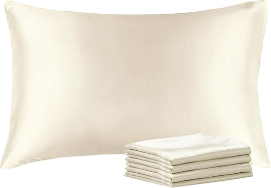 BEDELITE Satin Pillowcase with Zipper 4 Pack, Beige Pillow Cases Queen Size, Super Soft and Cooling Similar to Silk Pillow Cases, Gift for Women Men(20x30 Inches)