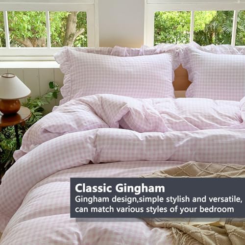 NSNLGSGC Pink Gingham Ruffle King Duvet Cover