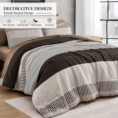 Cottolester Full Size Comforter Dark Brown Striped Comforters for Kids