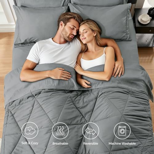 BEDELITE Queen Comforter Set 7 Pieces, Solid Dark Grey Bed in A Bag