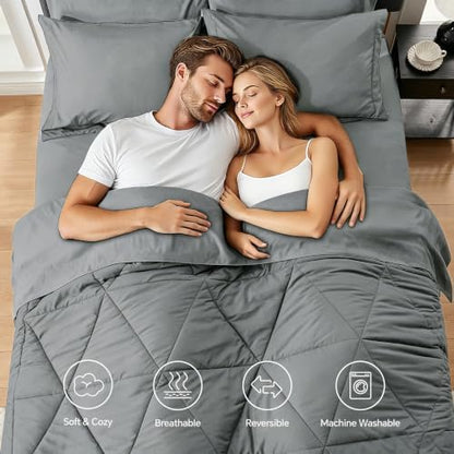 BEDELITE Queen Comforter Set 7 Pieces, Solid Dark Grey Bed in A Bag